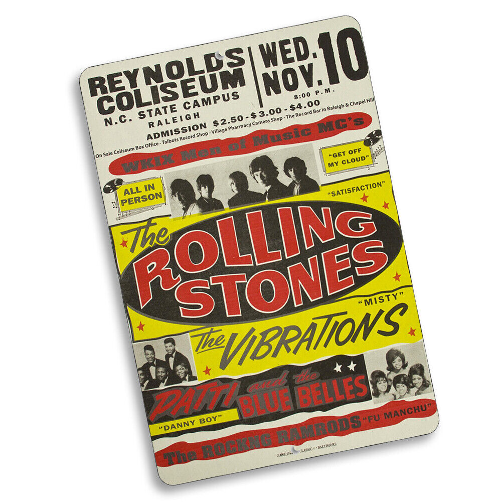 Concert Poster Rolling Stones NC Vintage Sign Design 8x12 In. Aluminum Sign