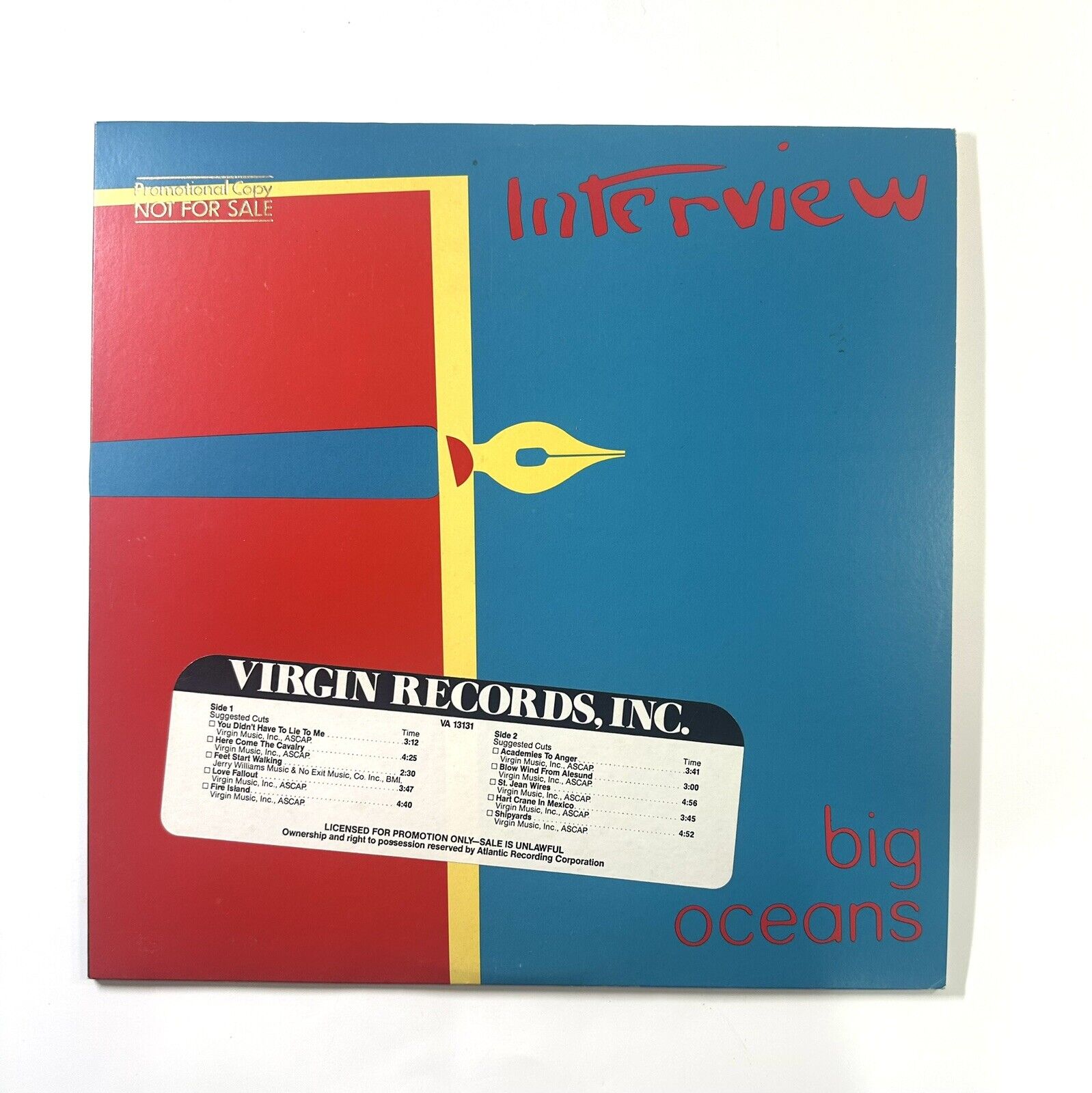 Interview - Big Oceans Vintage Vinyl 1979 Virgin Records PROMOTIONAL COPY