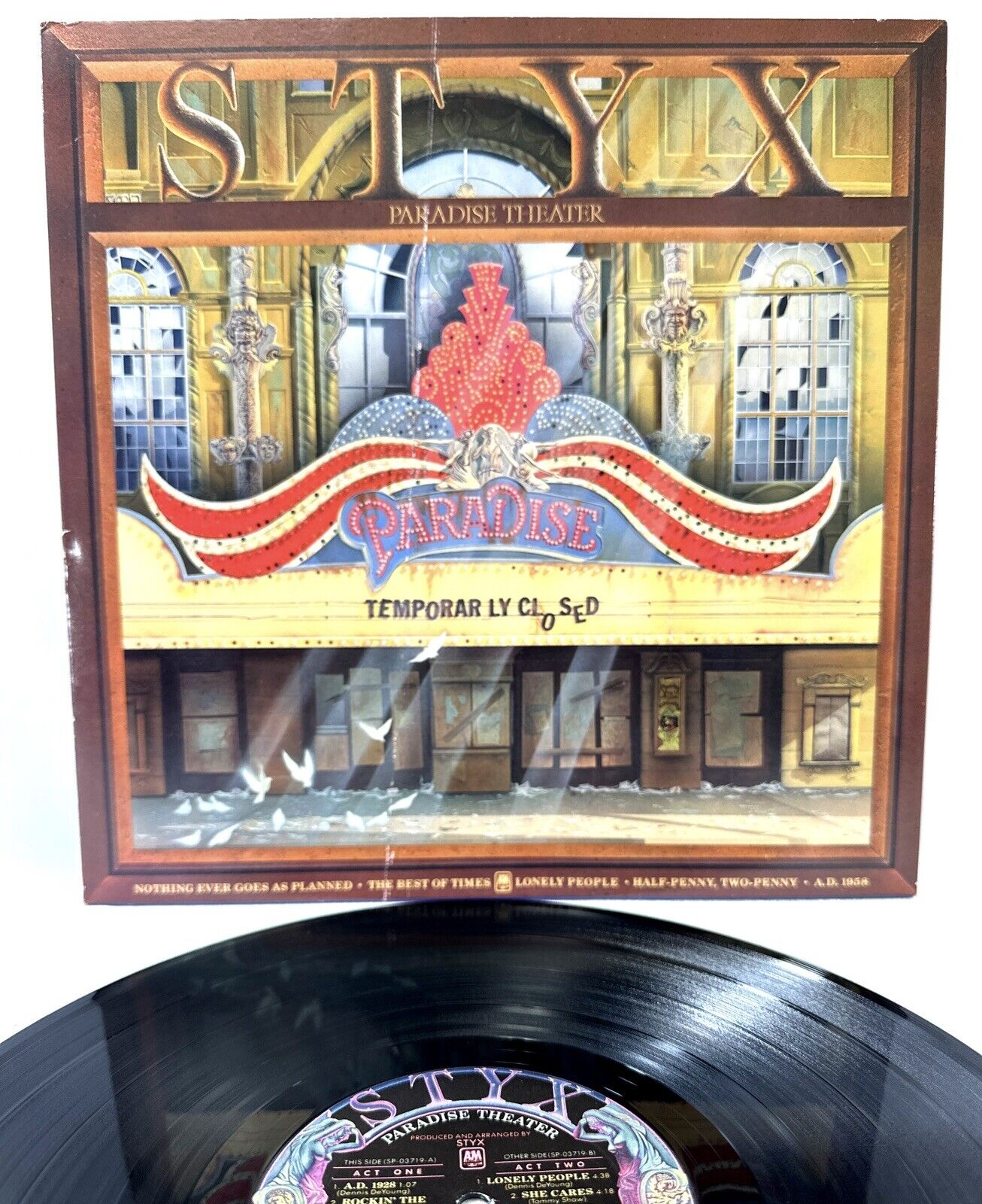 STYX Paradise Theater 1980 Vinyl Record LP Laser Etched SP3719 A&M Gatefold EX