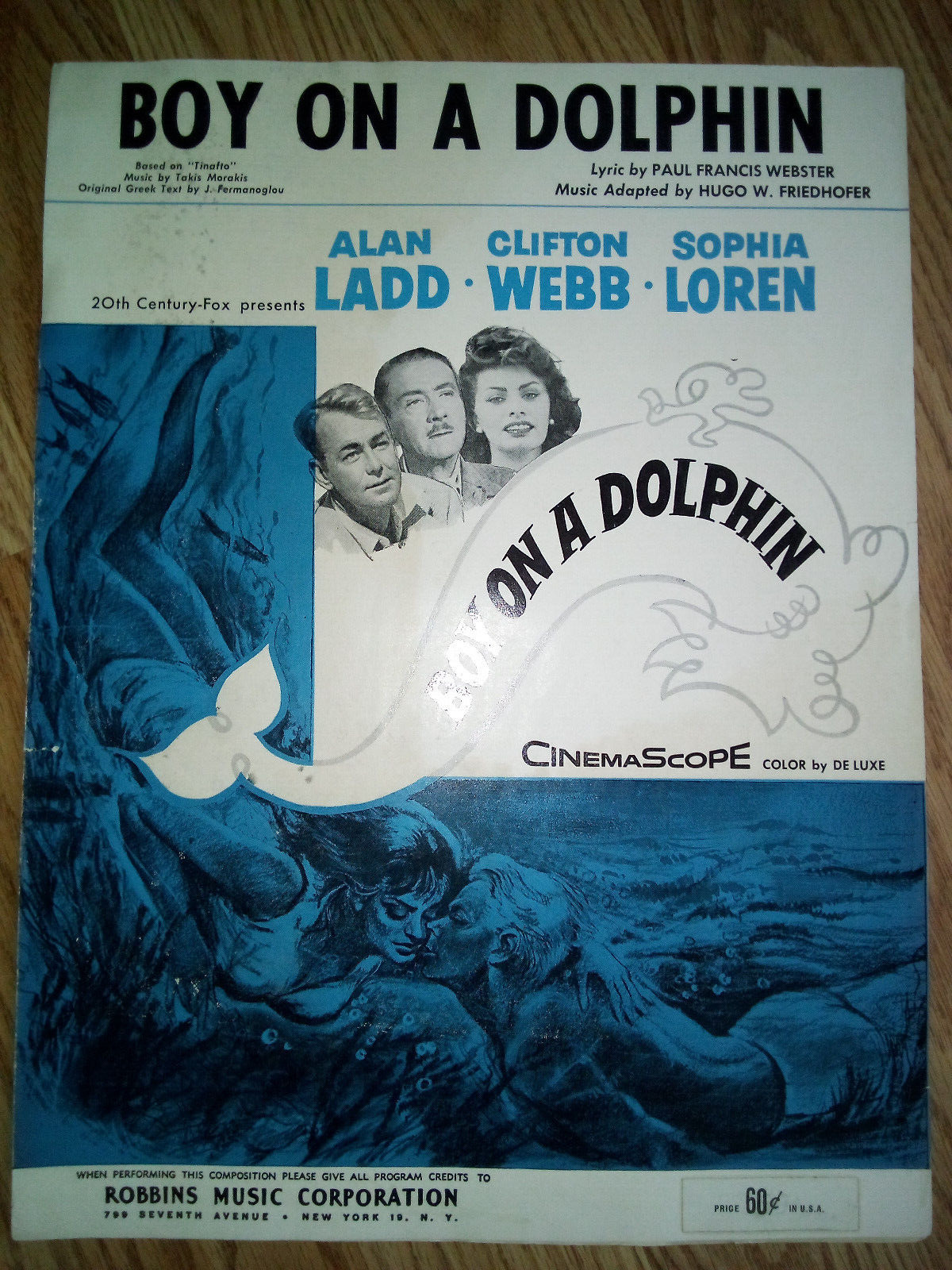 Boy On A Dolphin-original sheet music-1950s-Sofia Loren /Sophia Loren