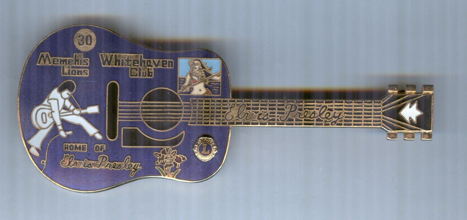 Lions Club Pins - Tennessee Memphis Whitehaven Music Elvis 1983 Large Blu Guitar