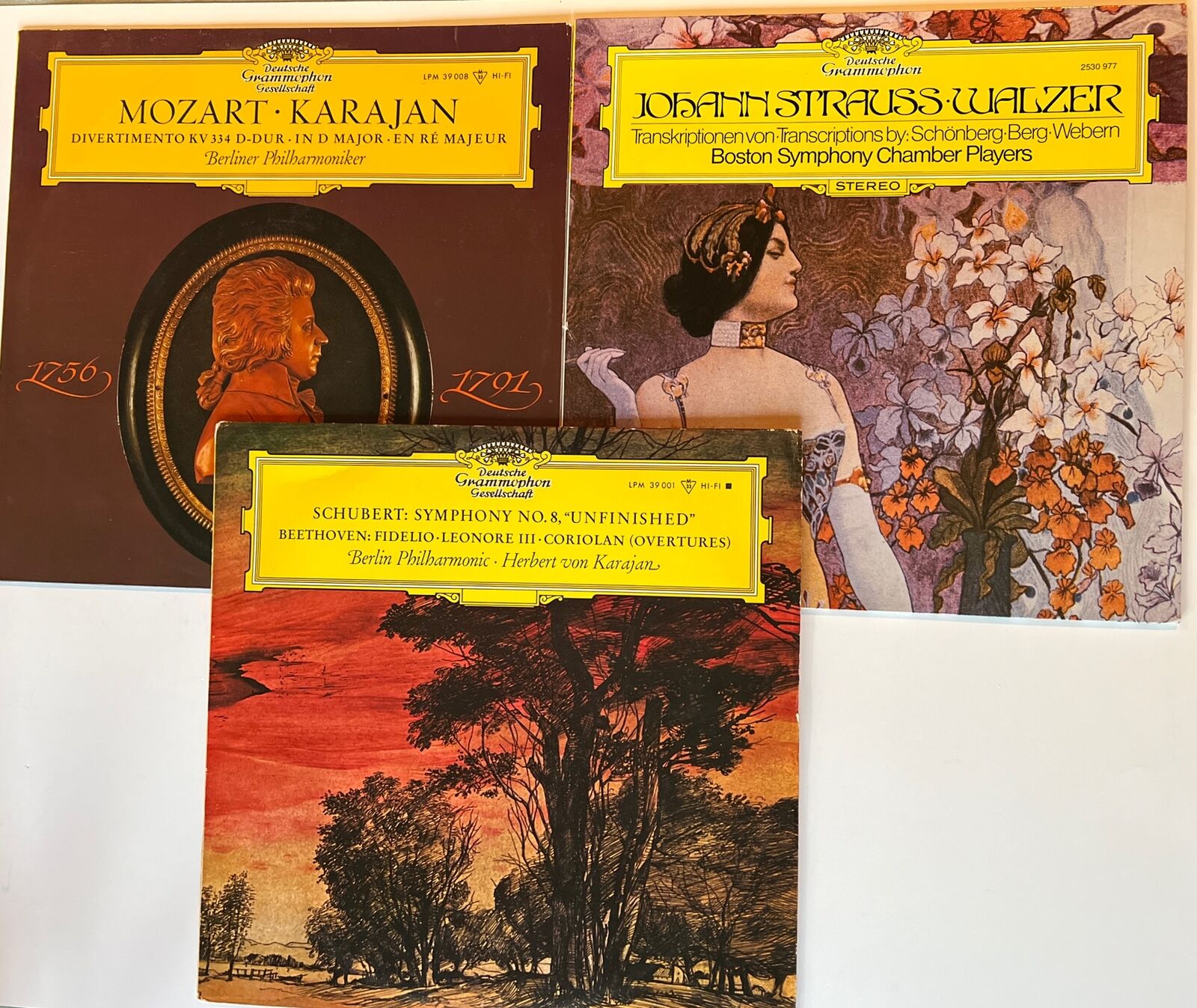 Lot of 3 Classical Deutsche Grammaphon Vinyl Records VG+ Mozart/Schubert/Strauss