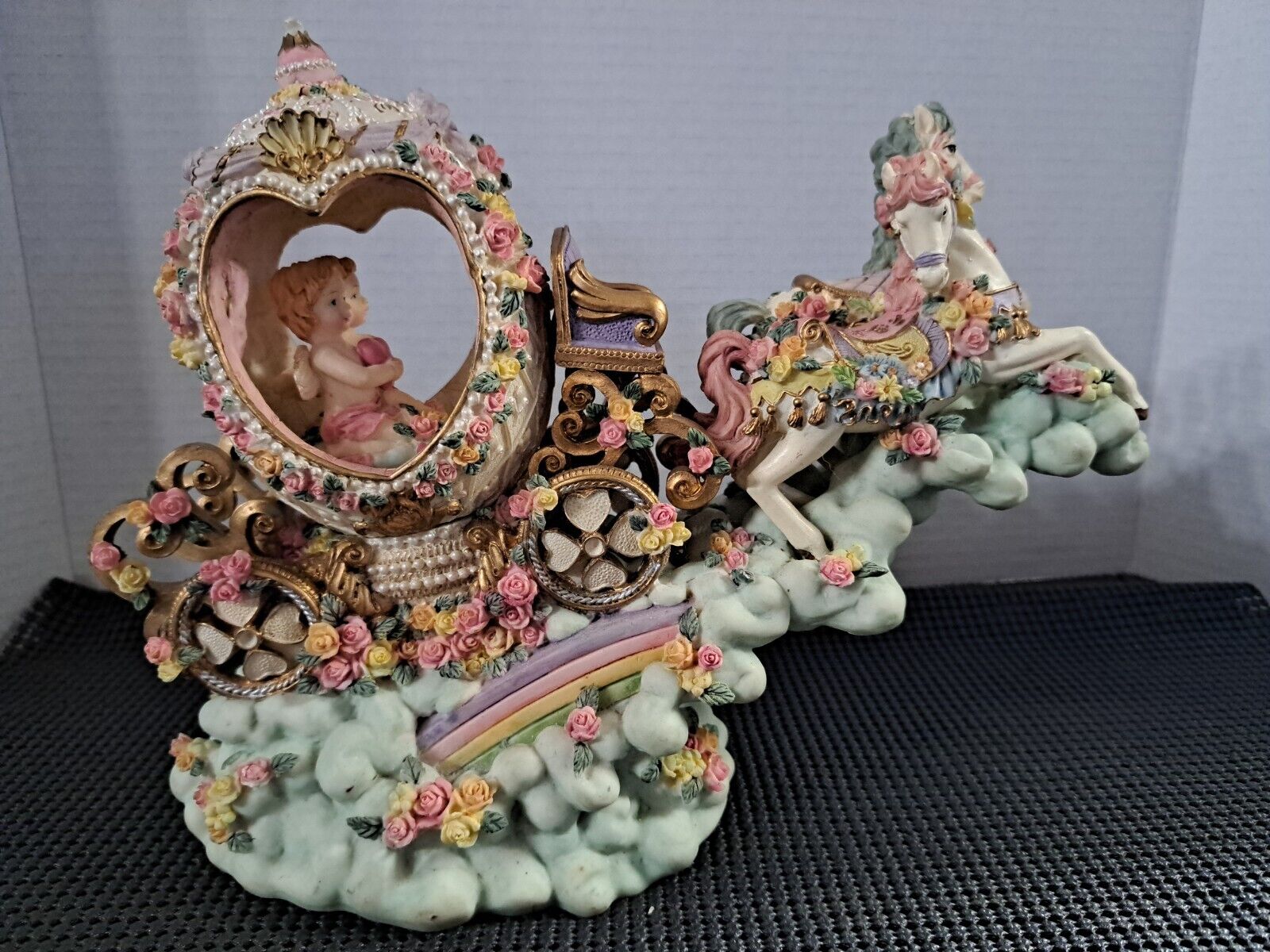 Vintage Horse & Carriage Music Box Rainbow Clouds Fly Me To The Moon