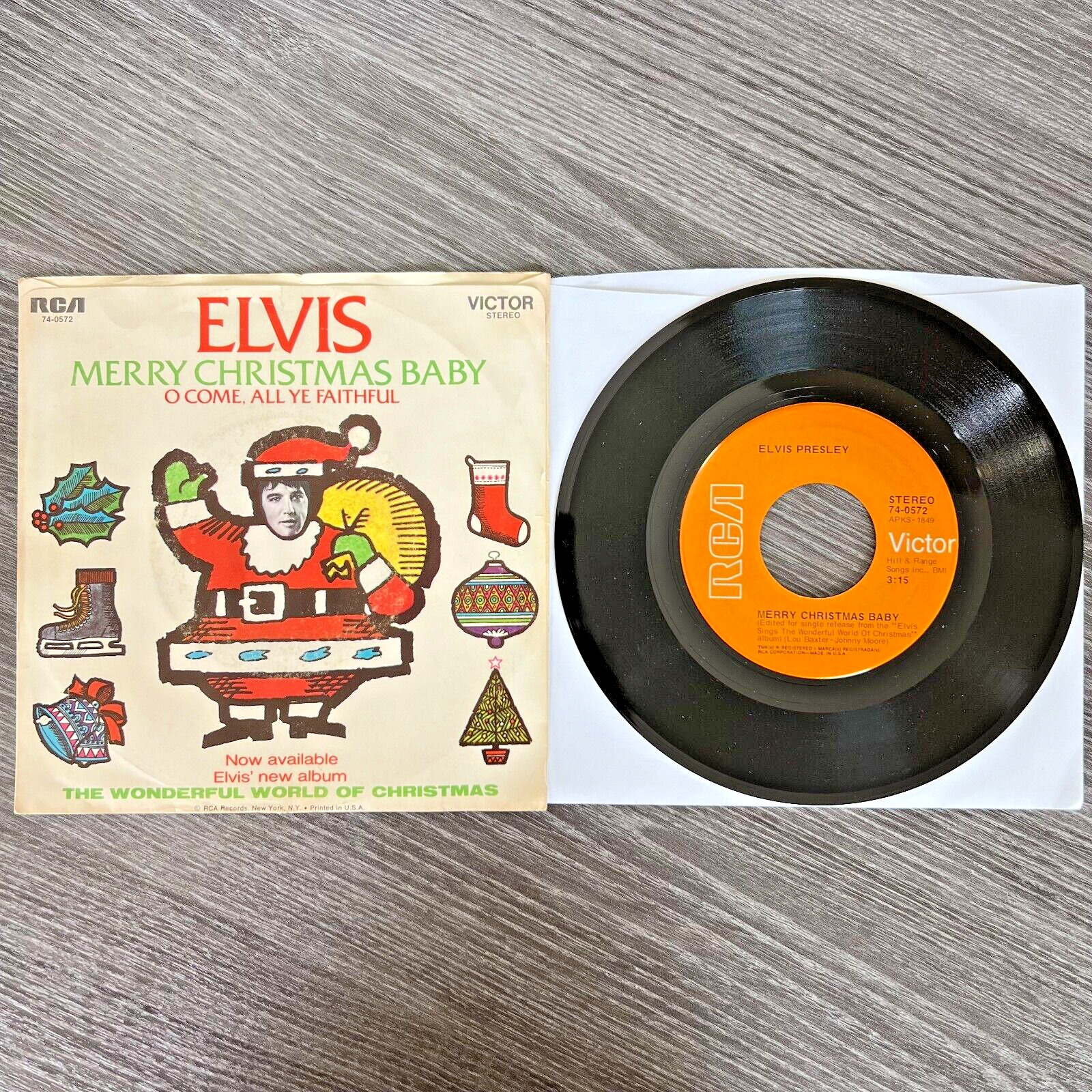 RARE Elvis Presley Merry Christmas Baby 45 RCA Victor 74-0572 1971 VG/NM