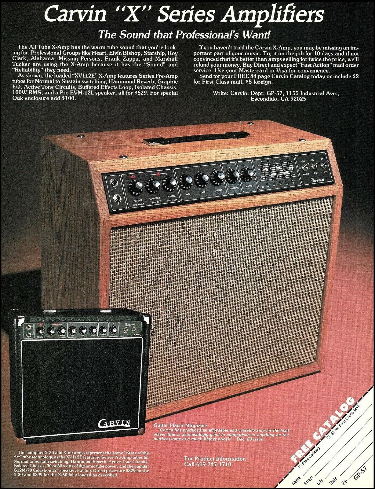 1984 Carvin X-30 X-60 X Series amplifier advertisement 8x11 guitar amp ad print