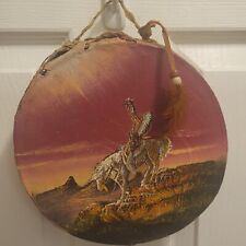 Vintage Native American Hand Painted Rawhide Drum Horse Chief Desert Scene As Is picture