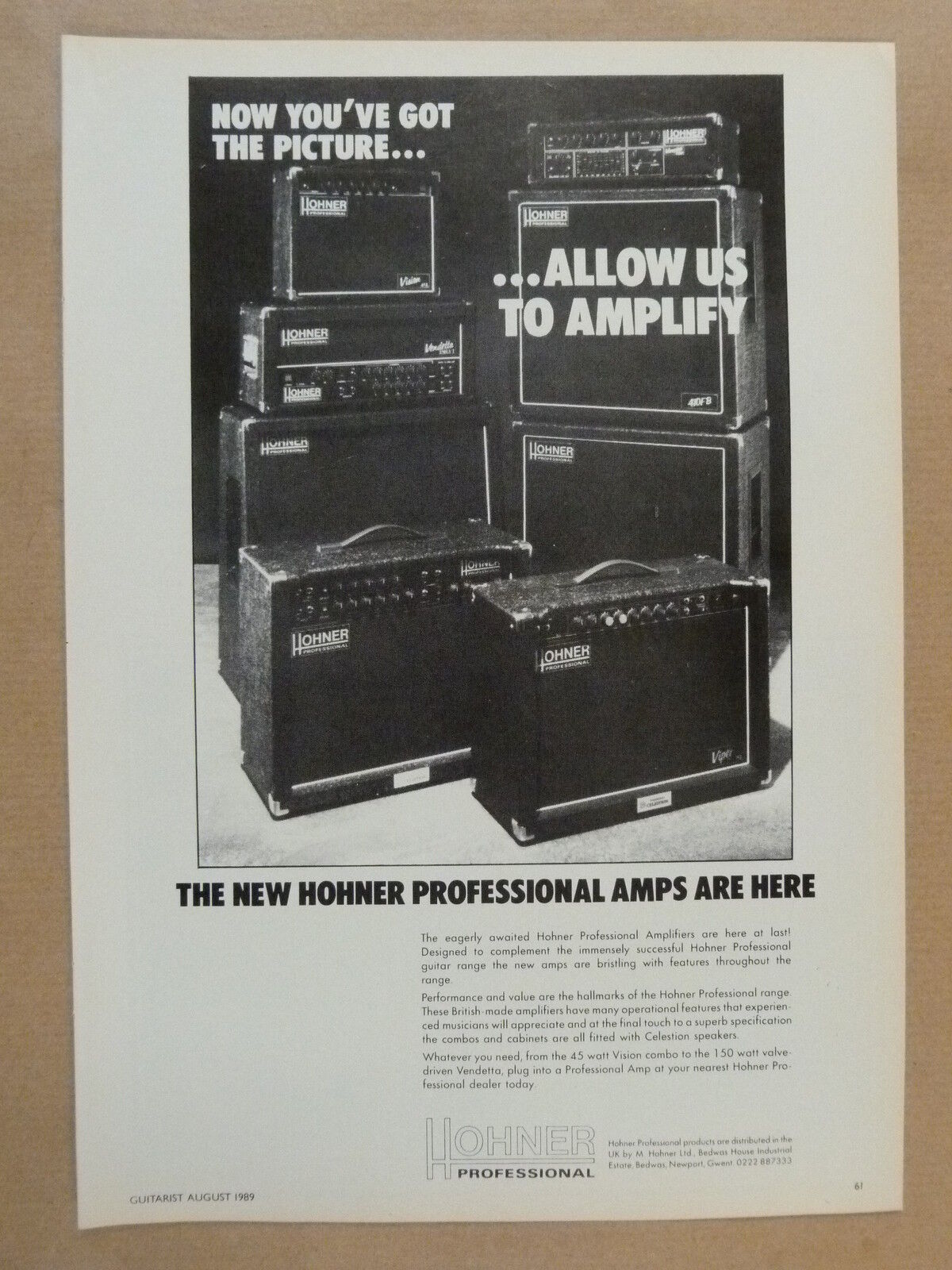 vintage magazine advert 1989 HOHNER PROFESSONAL AMPS