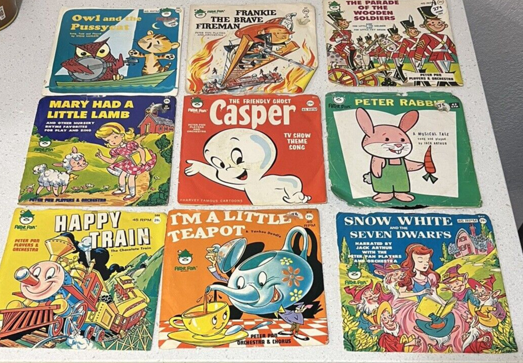 Lot 9 Vintage Children Records - Peter Pan Records Casper Owl and the Pussy Cat