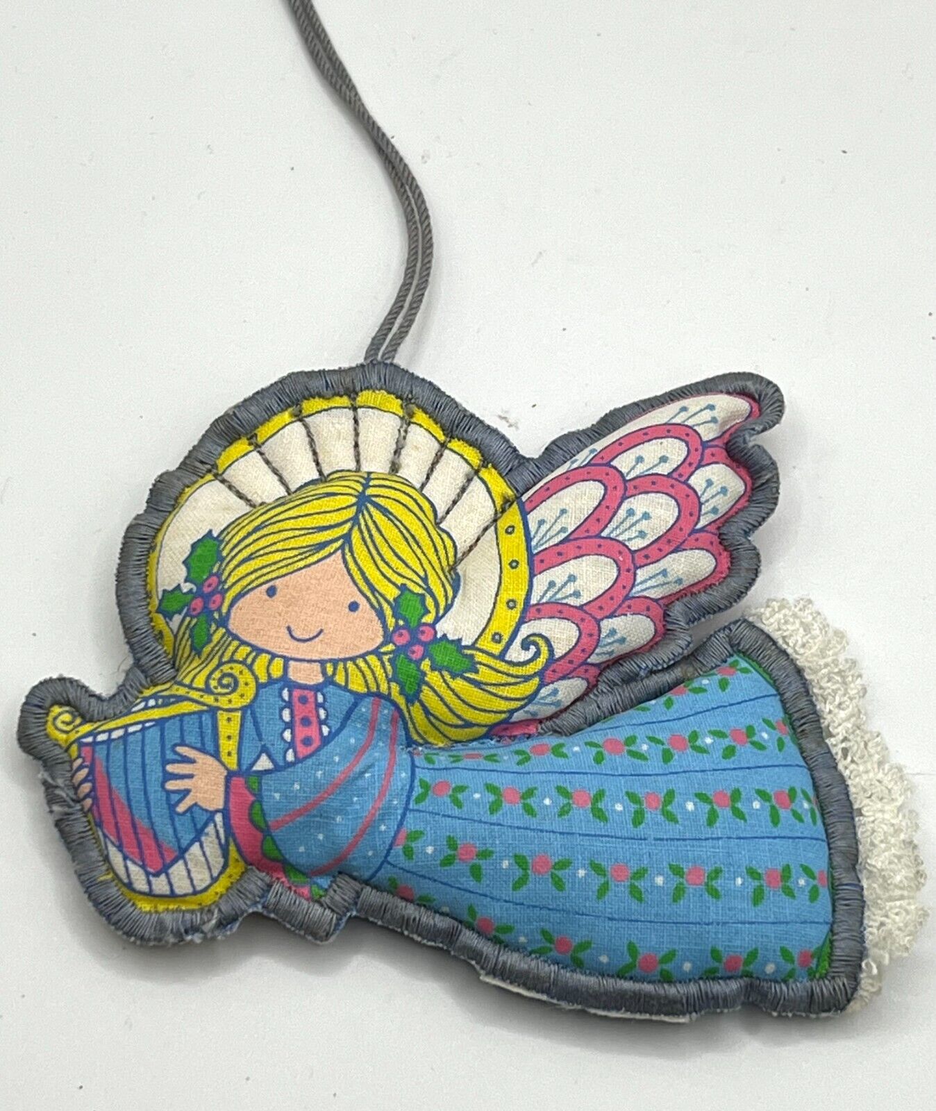 Vintage Hallmark Flying Angel of Music Blue Fabric Christmas Tree Ornament 1979