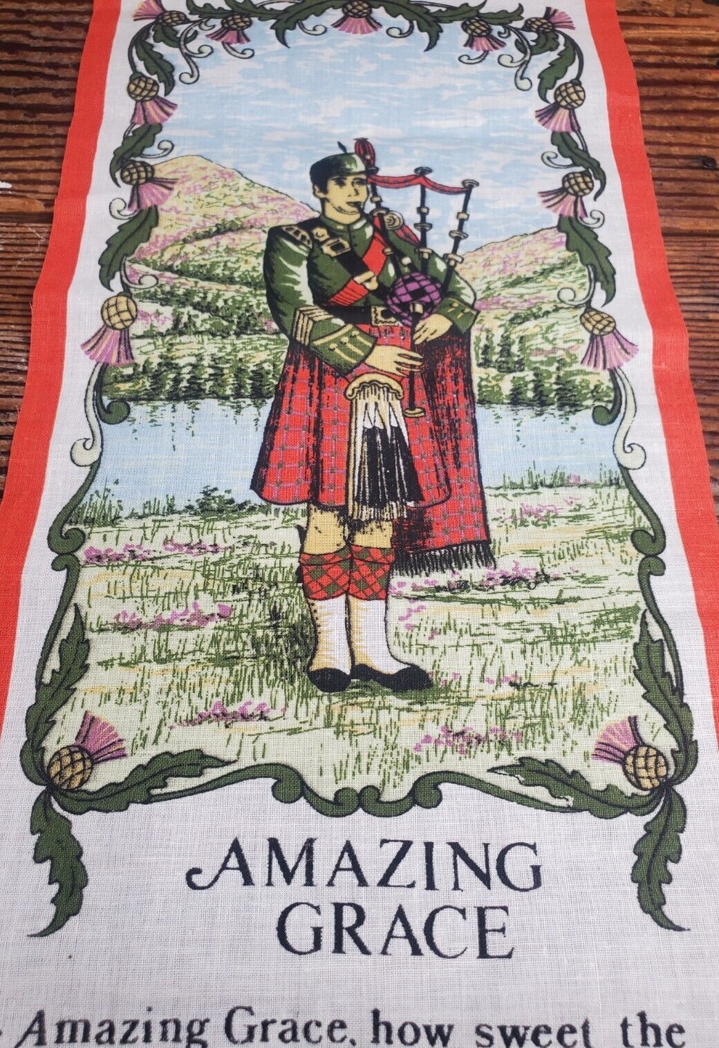 Vintage Amazing Grace Lyrics Wall Hanging Song Bagpipes Tapestry Britian Printed