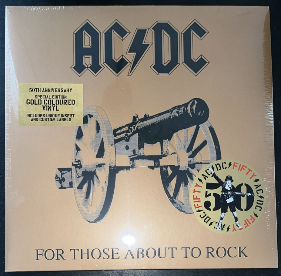 AC/DC FOR THOSE ABOUT TO ROCK GOLD VINYL LP 50TH ANNIVERSARY LIMITED SEALED MINT