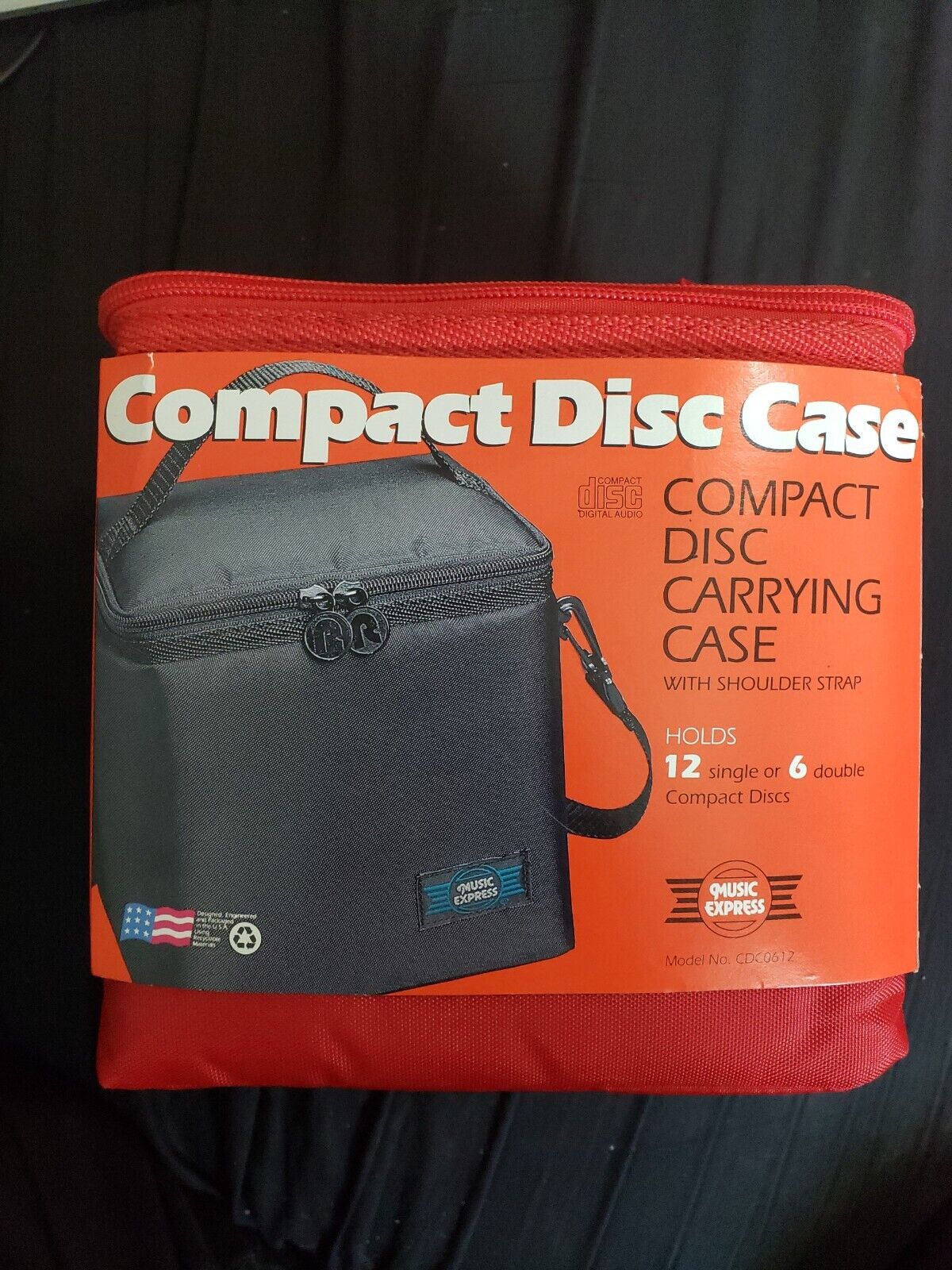 Vintage 1991 CD Compact Disc Red Nylon Carrying Case w Strap Music Express 12 cd