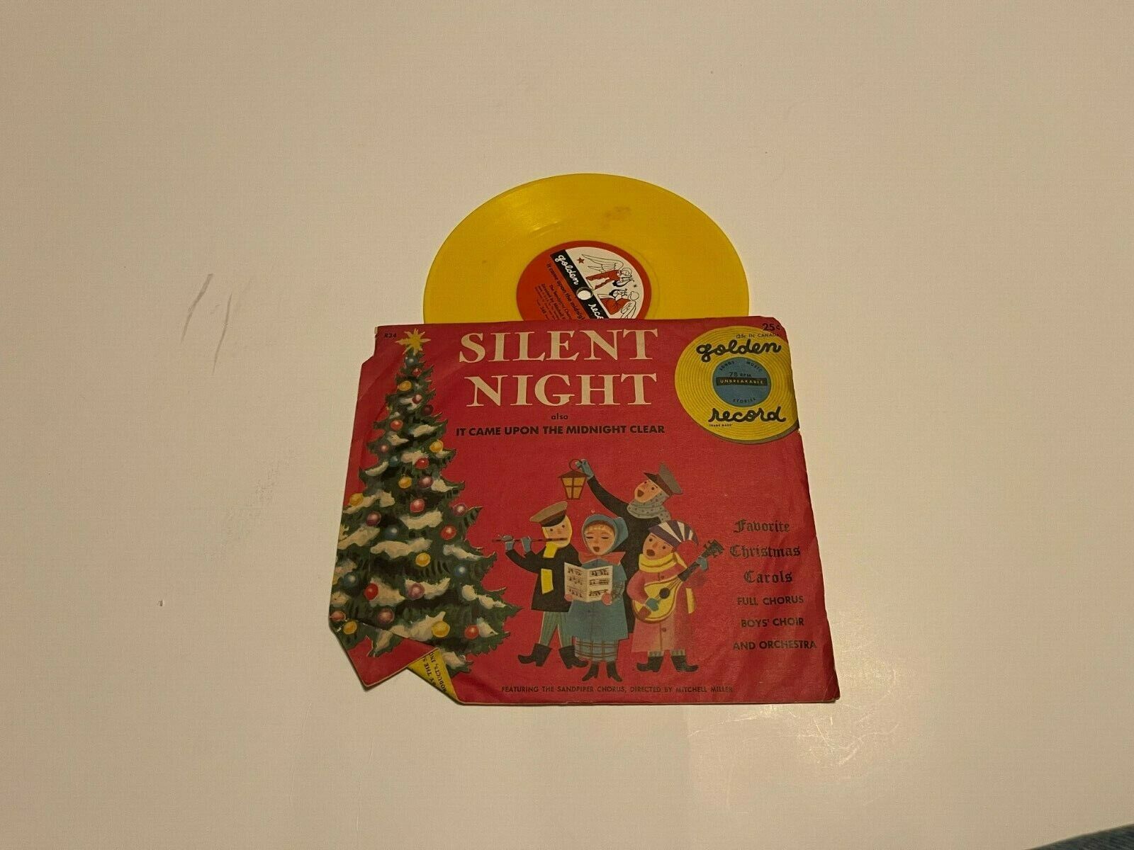 Vintage Golden Record Silent Night Midnight Clear Christmas R34 78rpm Yellow 