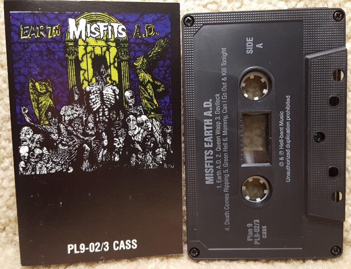 Vintage 1988 Cassette Tape Misfits Earth A.D. Plan 9 & Caroline Records