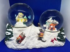 Vintage Christmas Rotating Double Snow Globe Music Box Plays see Video RARE picture