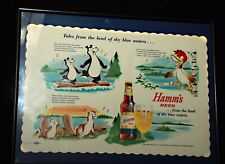 1960s Vintage Hamm’s Beer Framed  Paper Placemat With Bear & Lyrics To Song N MT picture