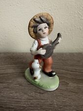 VINTAGE Ceramic Little Boy with Banjo and Puppy Figurine 5.25