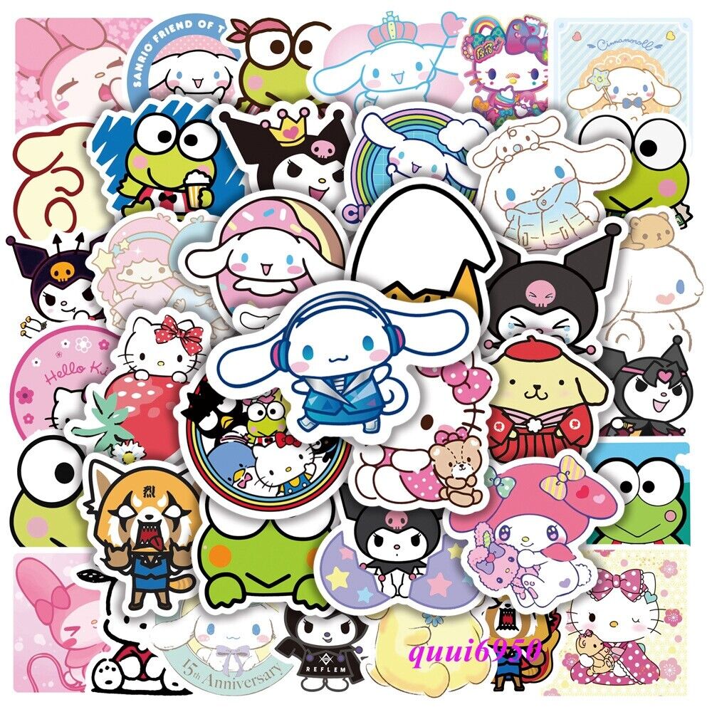 100pcs My Melody Kuromi Pompompurin Cinnamoroll Stickers Guitar Luggage Decals