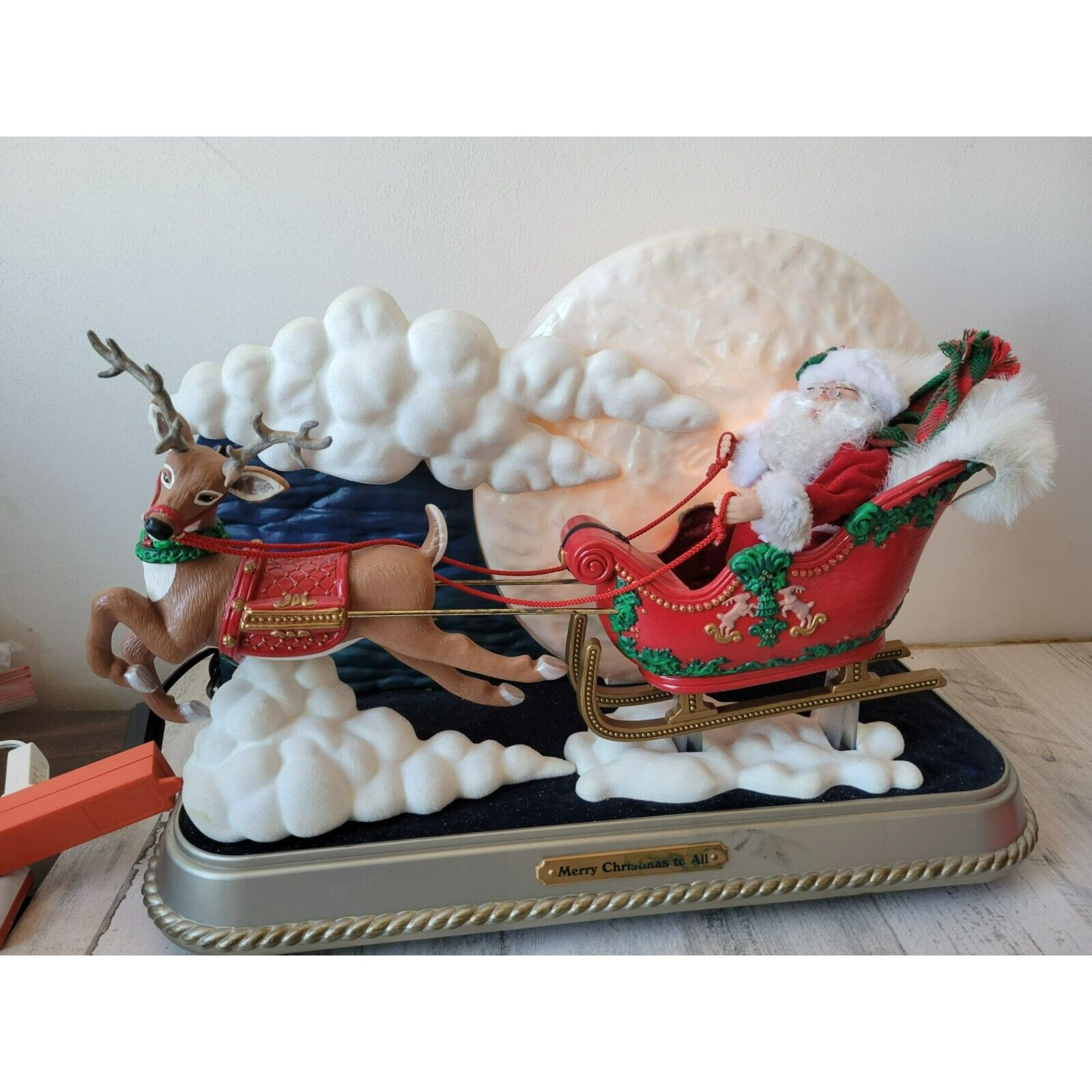 Holiday creations Santa sleigh Moon animated music RARE vintage decor