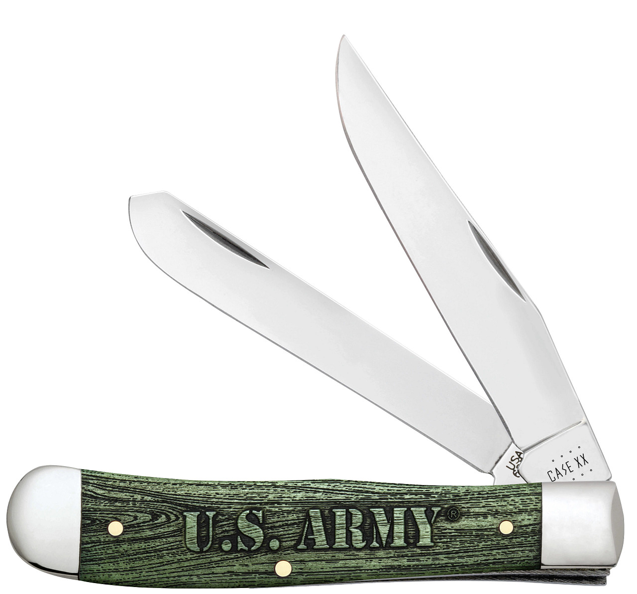 Case xx Knives Trapper U.S. ARMY Green-wash Bone 15035 Stainless Pocket Knife