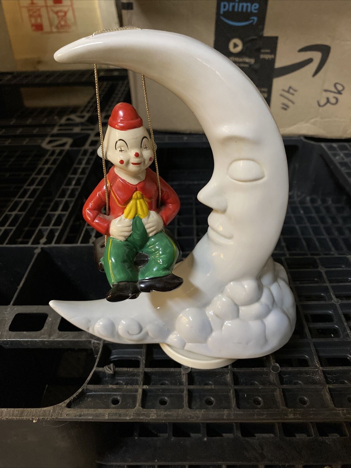 Vintage 1960 China Bisque Musical Moon And Clown