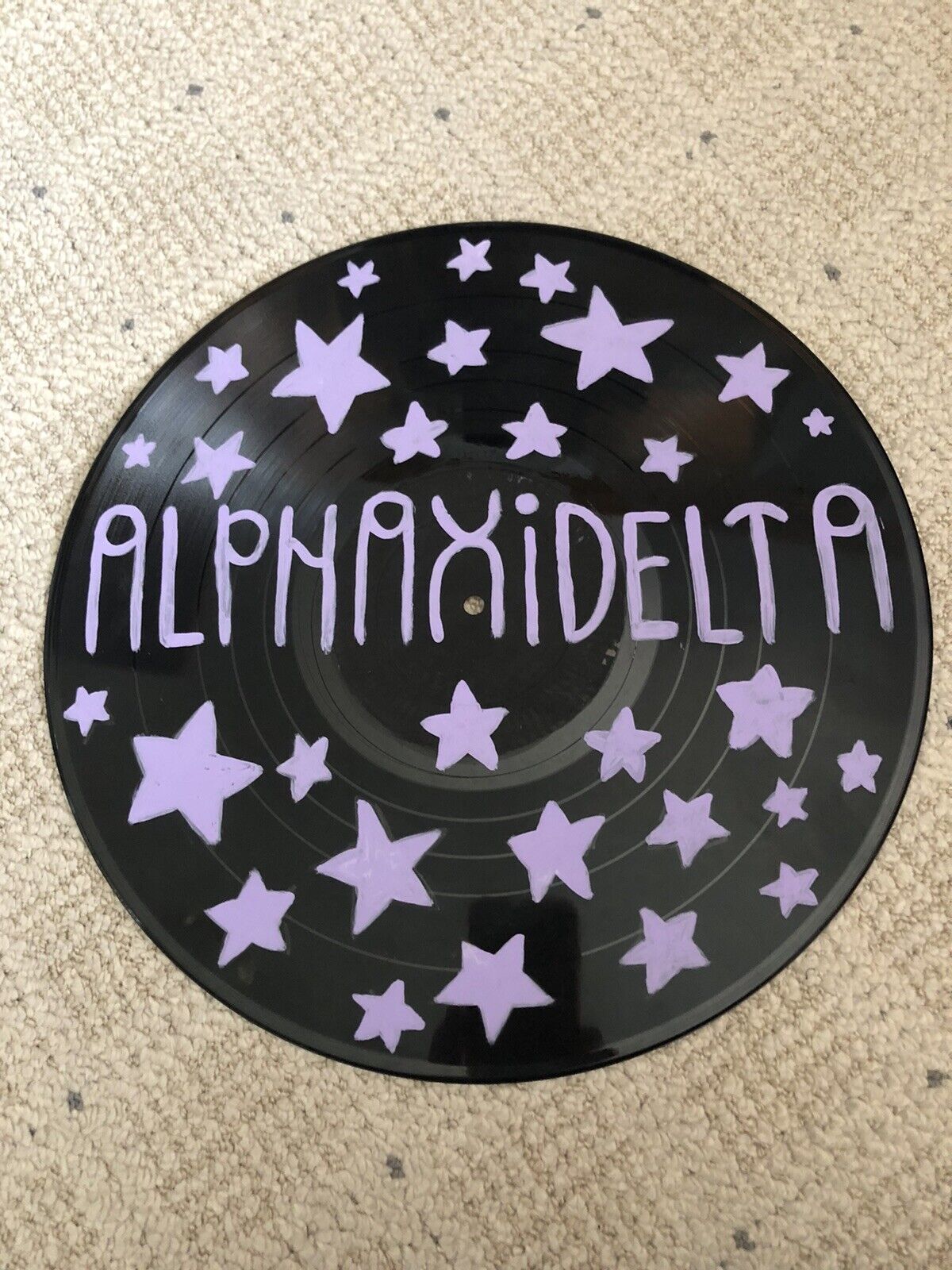 Alpha XI Delta On old vinyl record, hand painted, wall art decor purple