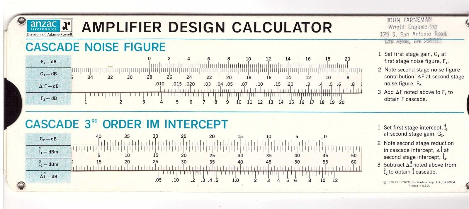 Anzac AMPLIFIER DESIGN CALCULATOR, slide rule, (S-1379)