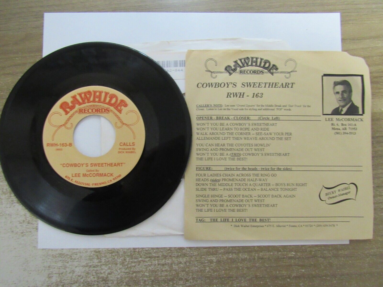 Old 45 RPM Record - Rawhide RWH 163 - Cowboy's Sweetheart (calls &music)