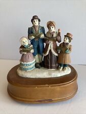Vintage Ceramic Christmas Family Caroling Wooden Music Box - Plays Song “Noel” picture