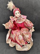 Vintage Harlequin Jester Doll Music Box Porcelain Face Sitting TESTED 8in picture