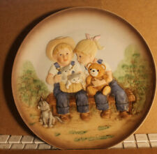 1985 DENIM DAY HOMCO #1505 BOY & GIRL W/ ANIMALS PORCELAIN PLATE picture