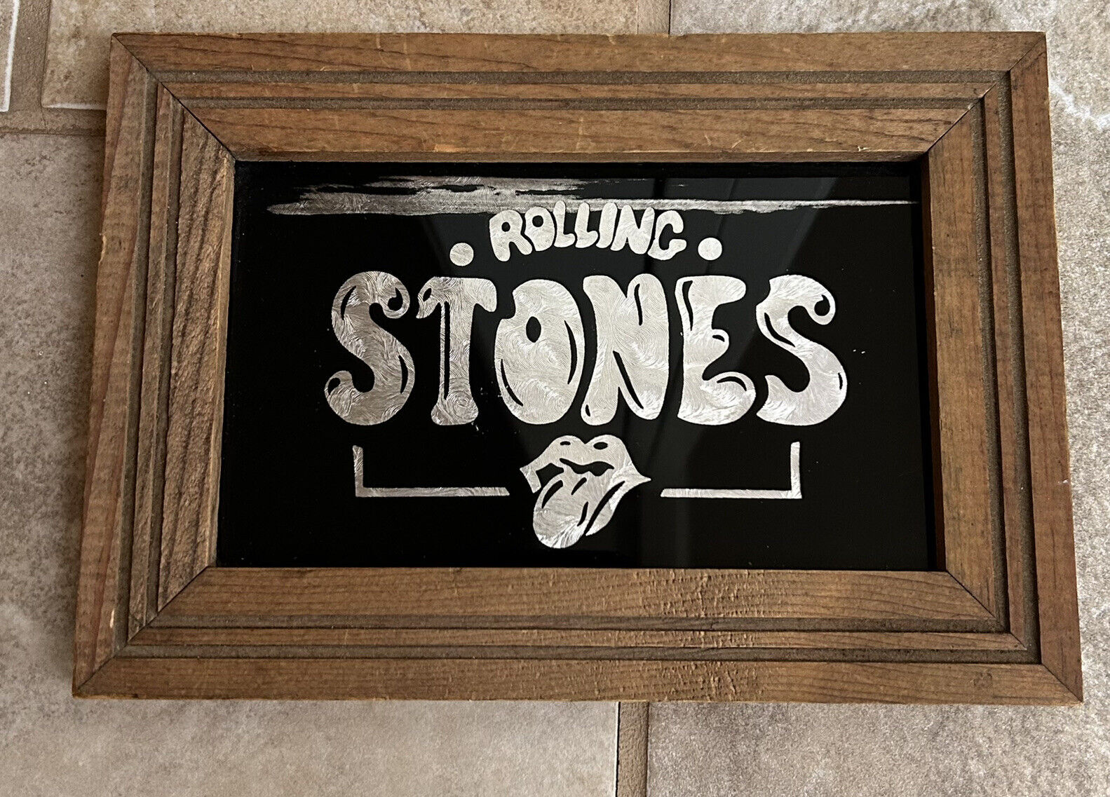 Vintage Rolling Stones Boardwalk Carnival Fair Prize Glass Wood Frame