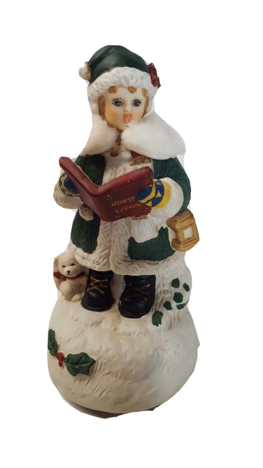 Vintage Classic Treasures Christmas Music Box Porcelain Boy Caroler w Box 6787
