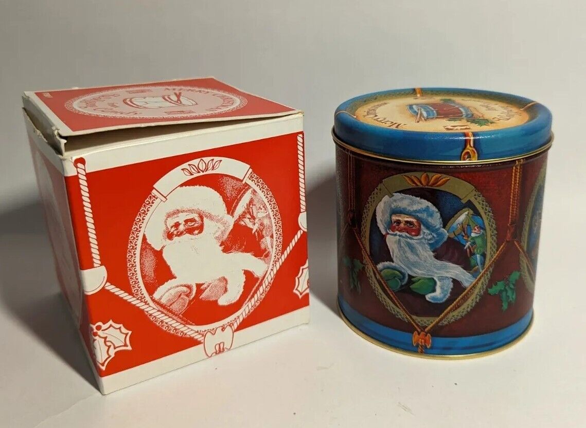 Vintage Wolfgang Pecan Pals Tin Christmas Santa Drum With Original Box