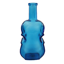 70s Blue Glass Violin Cello Bass Guitar Instrument Shaped Bottle 7.5