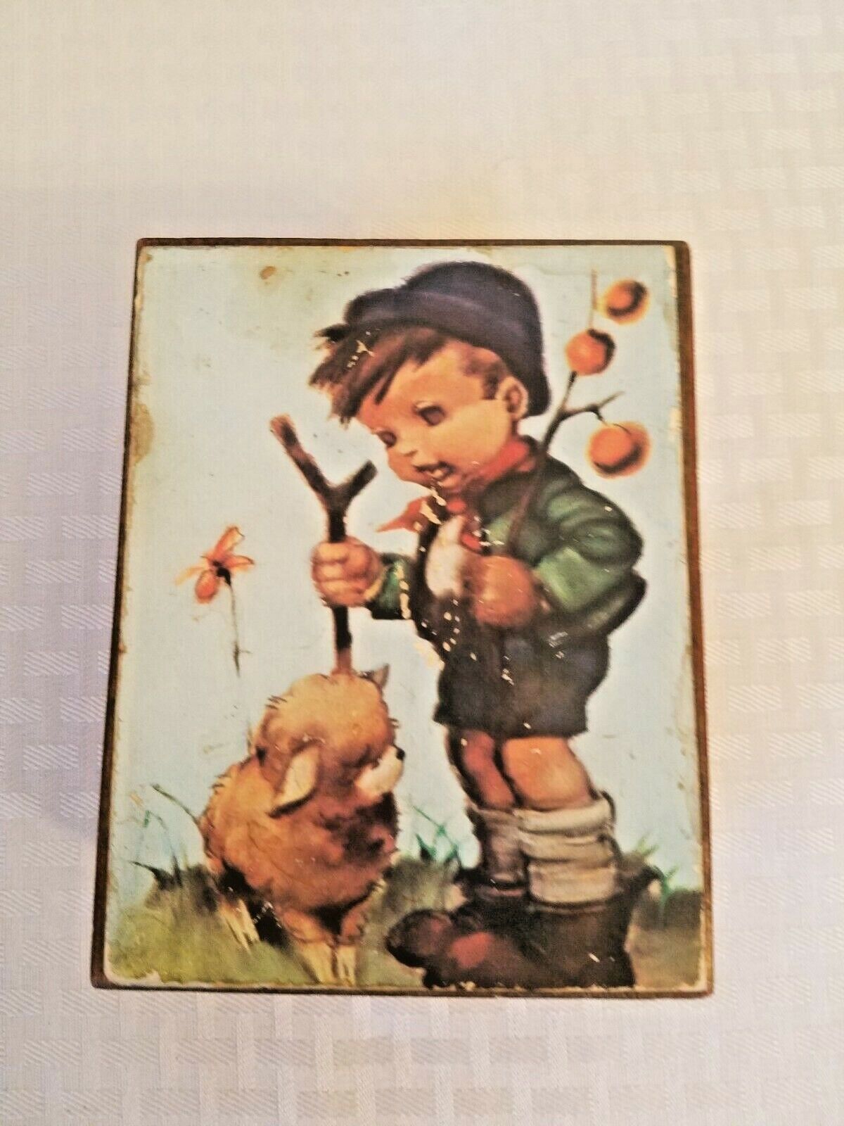Hummel print Shepard Boy with Lamb Vintage Wooden Music Box tested working