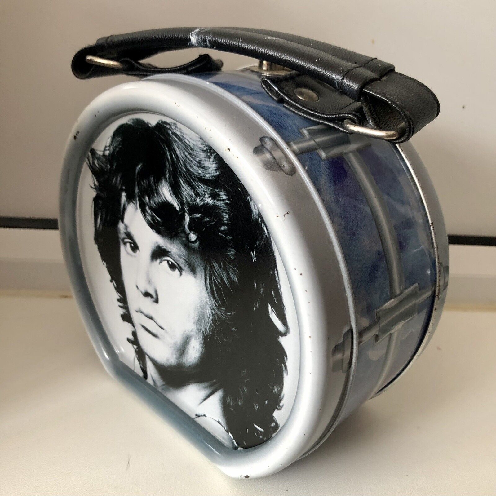 Doors Vintage 2000 Jim Morrison Drum Shaped Metal Lunch Box Leatherette Handle