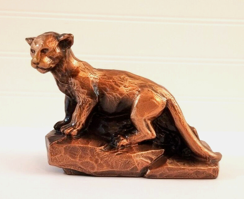 Vintage Bronze Plated Cougar Statue 7\