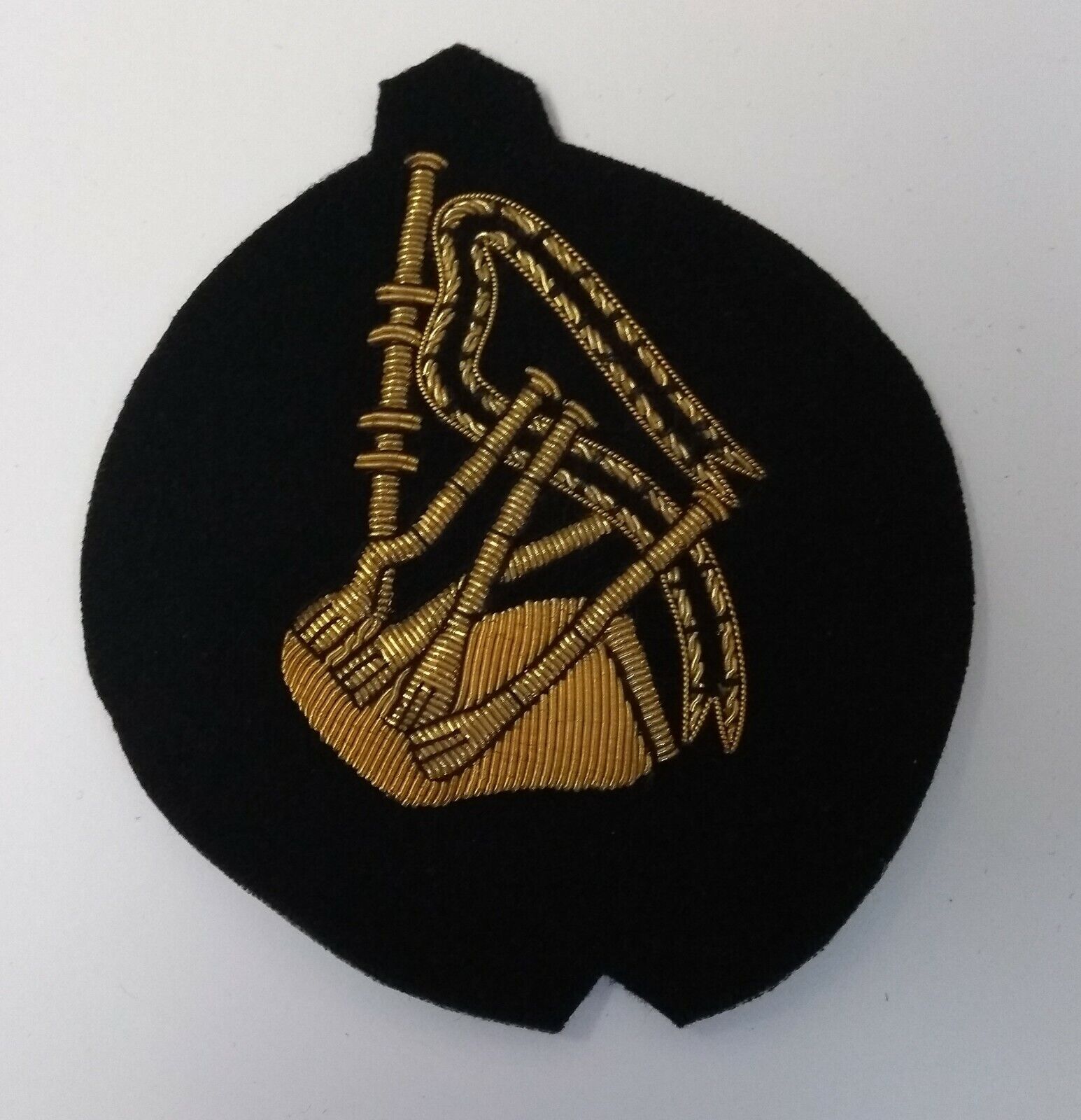 Genuine British Made Wire Embroidered Bagpipes Bandsman Large Badge ASPS30
