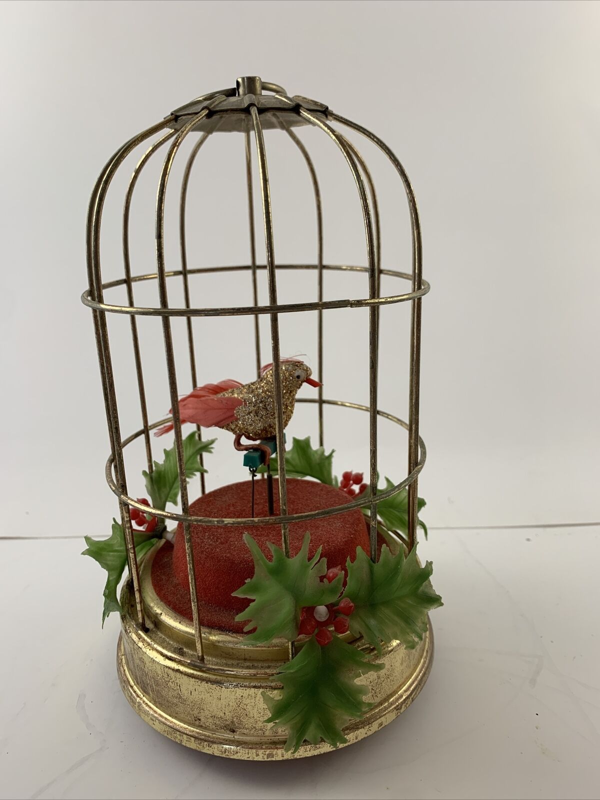 Vintage Music Box Schmid Bros. Christmas Bird In A Cage Animated 1950’s  Moves