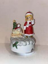 Vintage Christmas Porcelain Music Box We Wish You Merry Christmas Girl Tree Dog picture