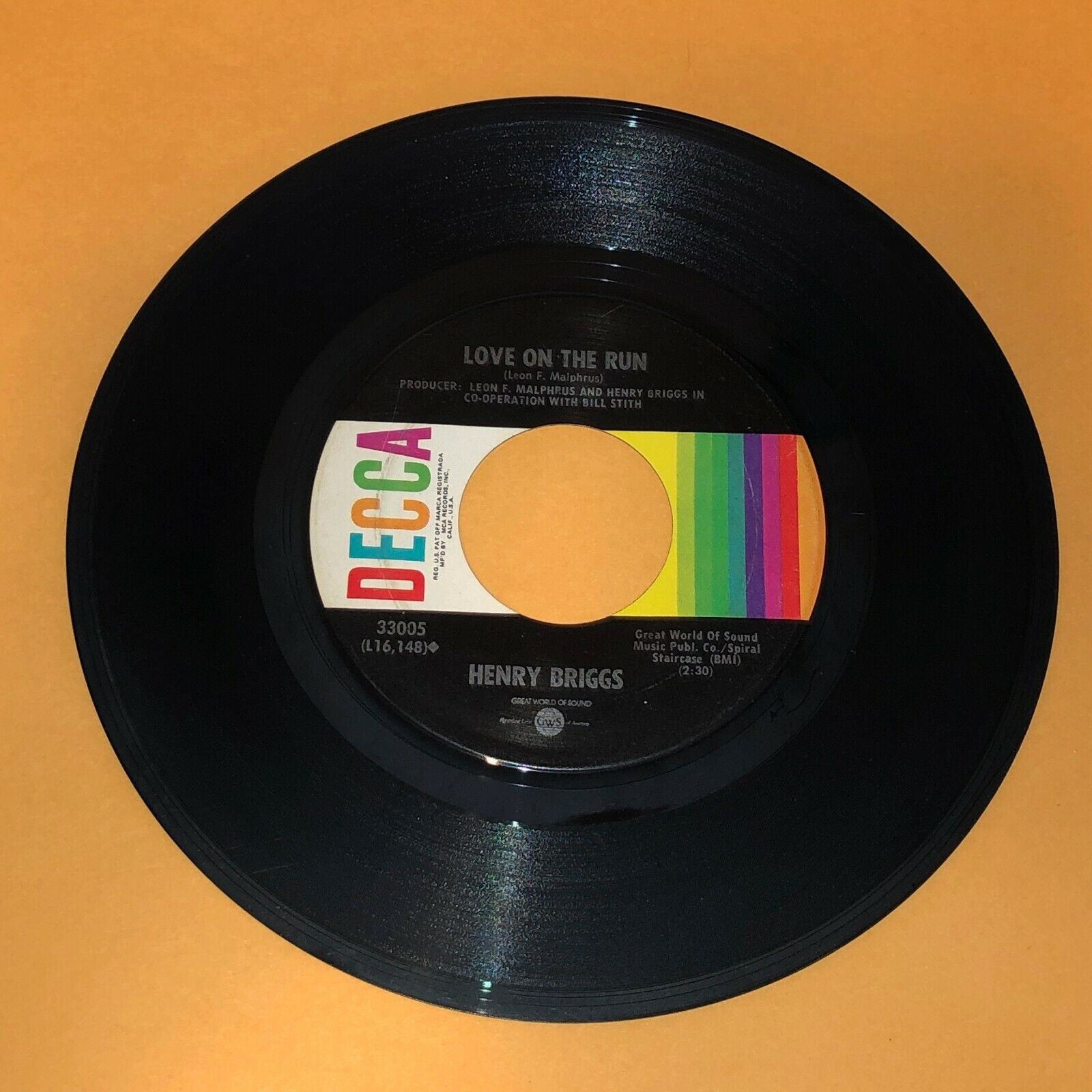 Henry Briggs Love On The Run Miss Pauline 45 rpm Decca Record Vintage Vinyl 7\
