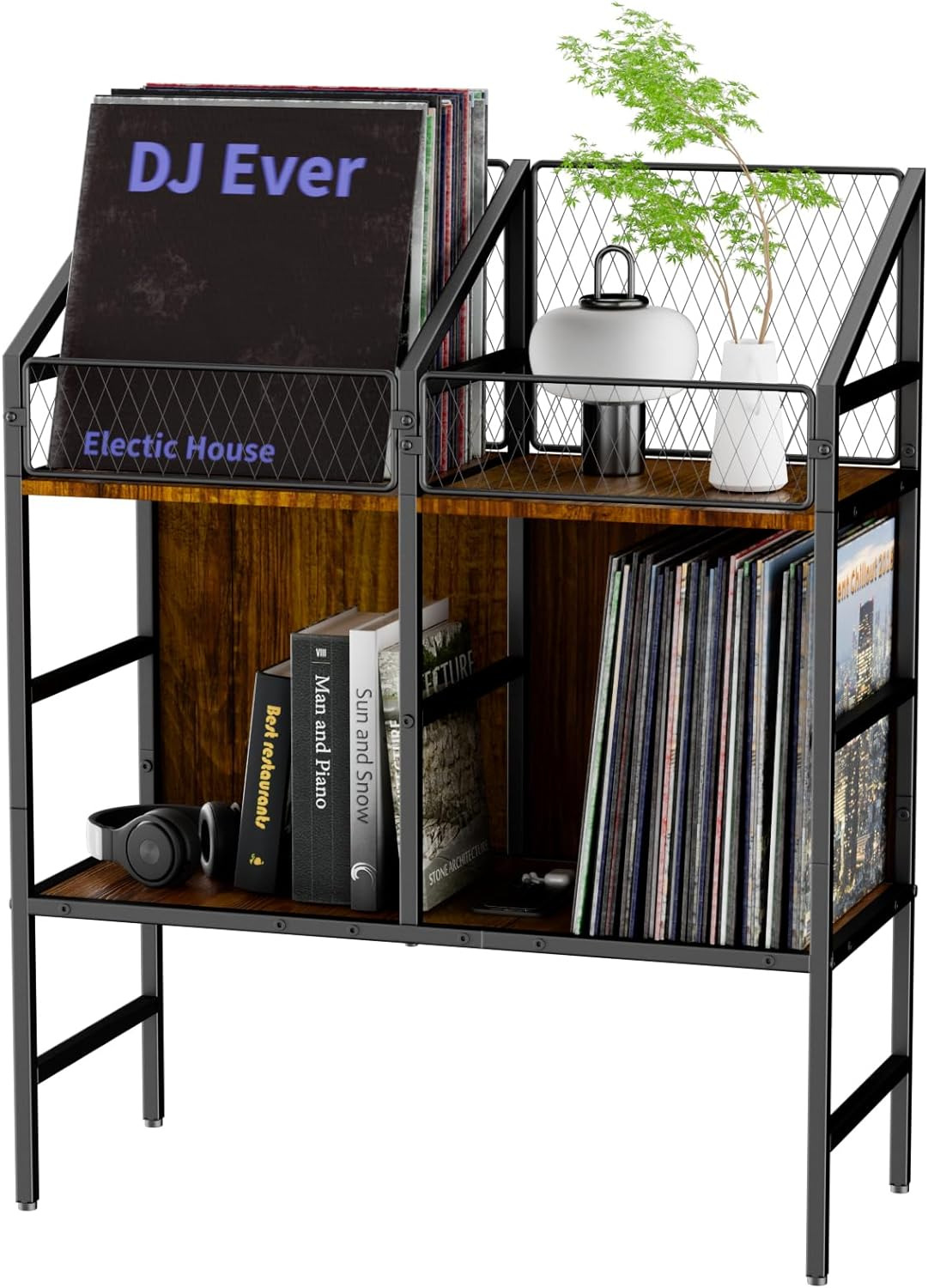 Vinyl Record Holder Storage Rack,200 LP Wooden Record Display Table for Albums B