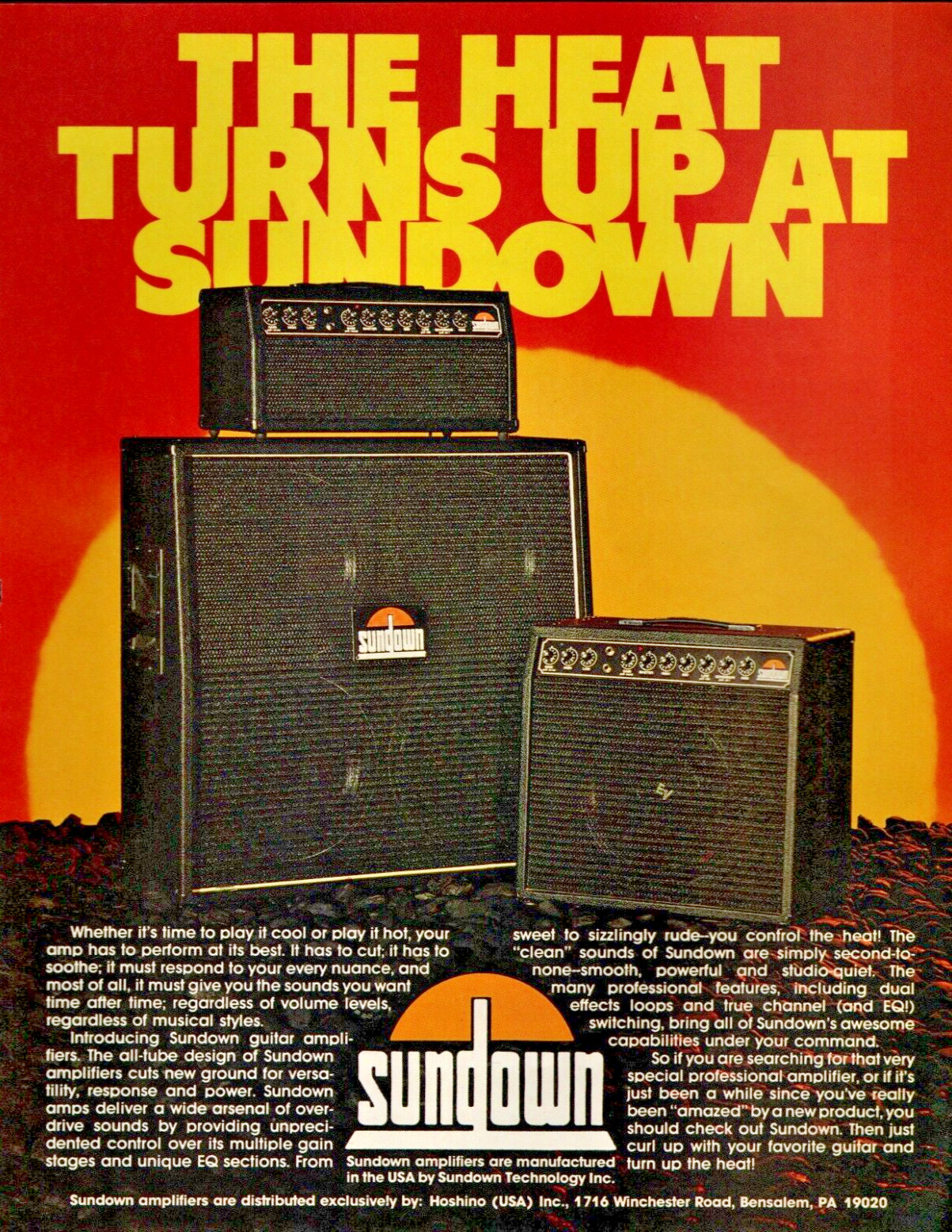 vtg 80s SUNDOWN AMPLIFIER MAGAZINE PRINT AD Tube Guitar Amp Stack Combo Pinup