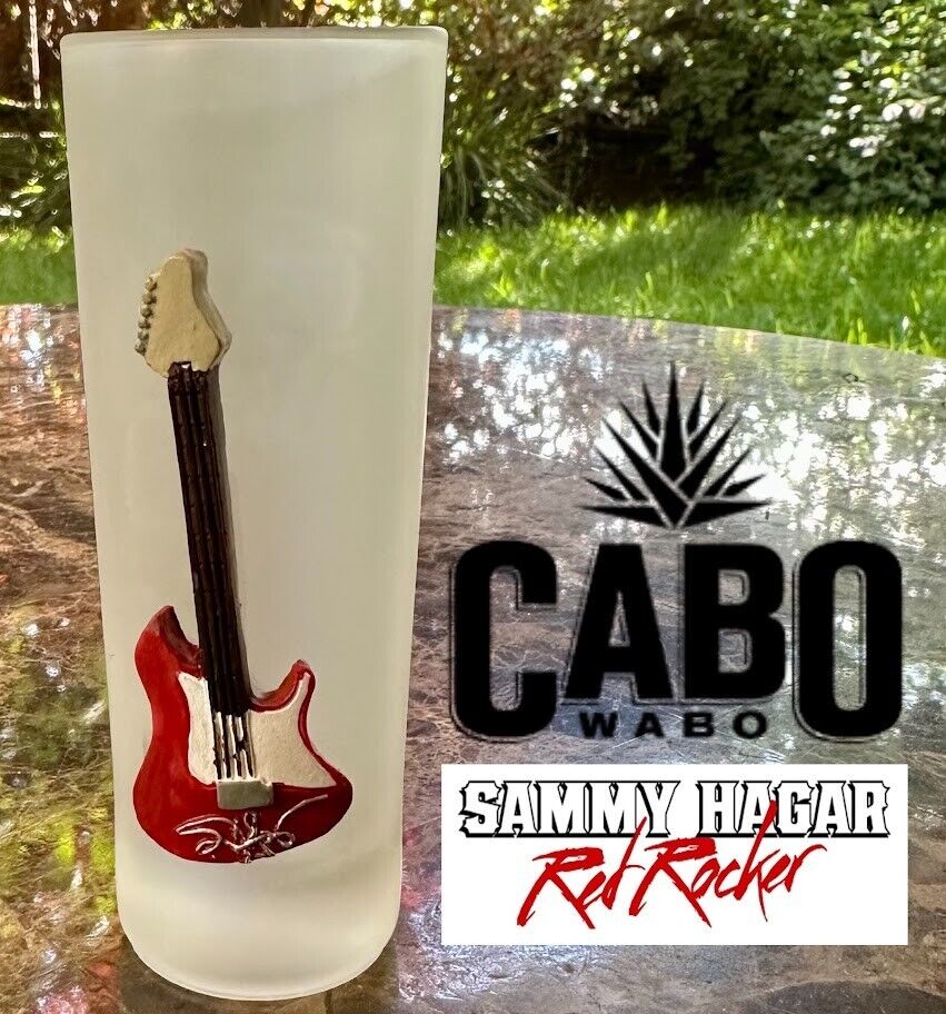 Sammy Hagar Cabo Wabo signed Red Guitar shot glass. New.