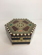 Vintage Hexagon Mosaic Wood Inlay Music/Jewelry Box That Plays Beautifully picture