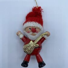 Santa Claus with Guitar  Christmas Ornament Vintage Wood Made In Taiwan picture