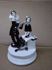 Vintage Black White Pierrot 2 Clowns Playing Guitars Music Box WORKS picture