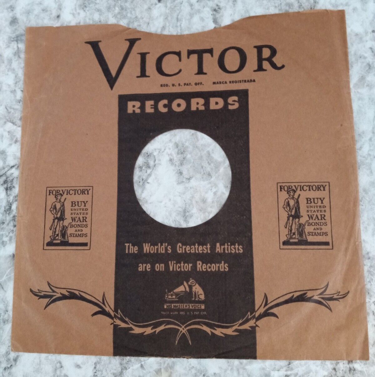 Antique Vtg 78 RPM Original Victor Record Paper Sleeve War Bonds Worlds Greatest