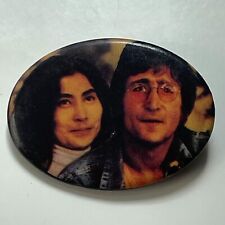 Vintage late 1970s JOHN LENNON & Yoko Ono pin oval button badge The Beatles NM picture